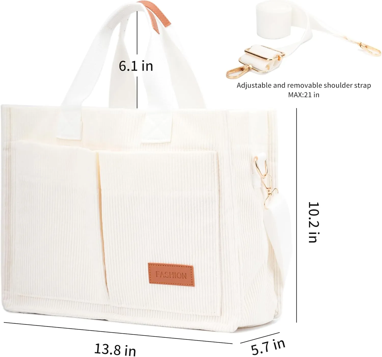 Corduroy Crossbody Bag for Women Tote Bag with Pockets Square Shoulder Bag Everyday Handbags for Work Travel