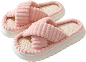 Corduroy Linen Slippers for Men & Women, Home Indoor Household Non-Slip Cotton Linen Slippers