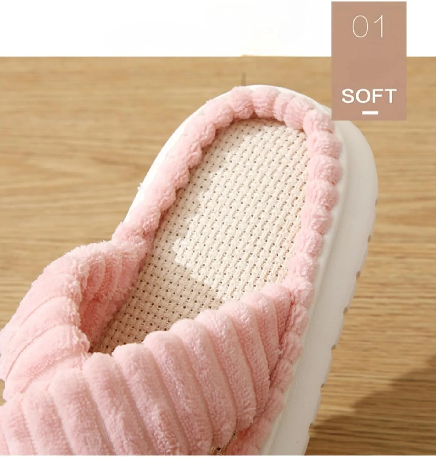 Corduroy Linen Slippers for Men & Women, Home Indoor Household Non-Slip Cotton Linen Slippers