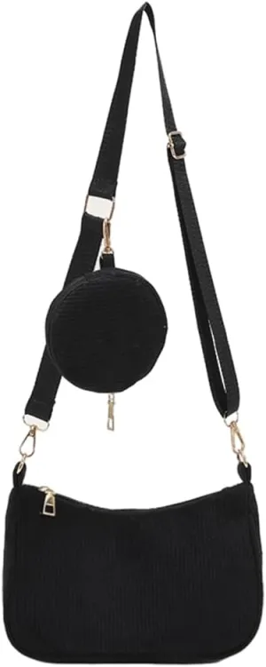 Corduroy Shoulder Bag with Small Coin Pouch Vintage inspired for Fashion Enthusiasts