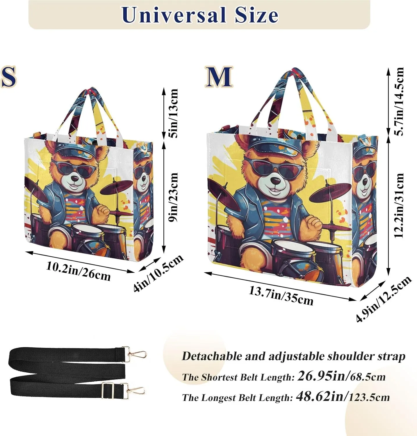 Corduroy Tote Bag Cartoon Bear Playing Drum Set with Glasses Women Crossbody Bag