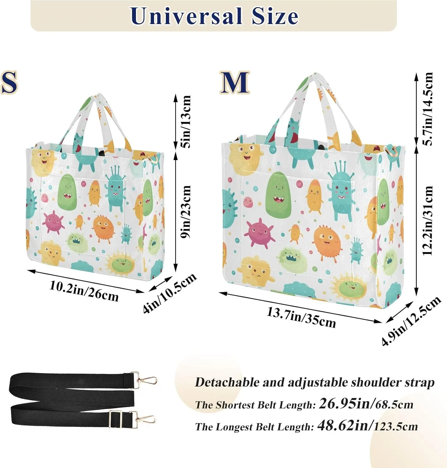 Corduroy Tote Bag Cartoon Colorful Bacterial Women Crossbody Bag with Detachable and Adjustable Shoulder Strap