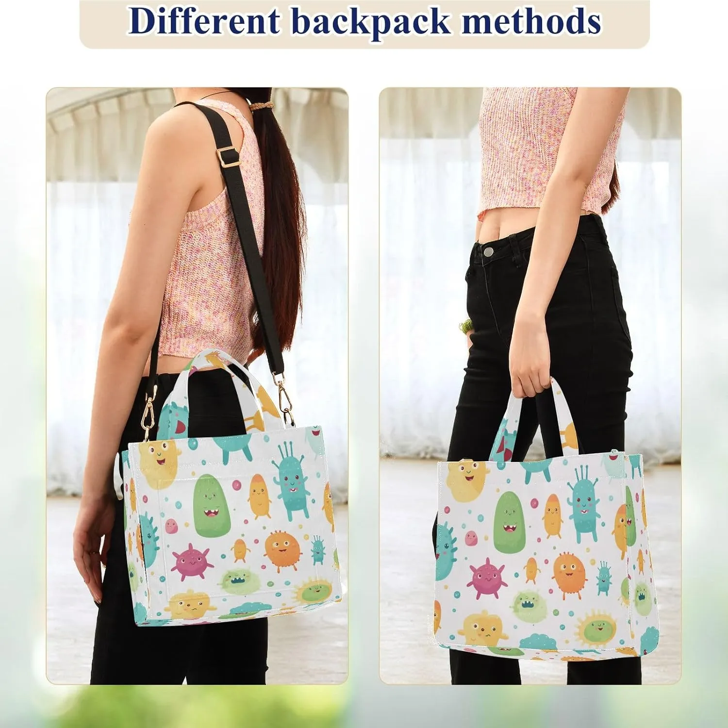Corduroy Tote Bag Cartoon Colorful Bacterial Women Crossbody Bag with Detachable and Adjustable Shoulder Strap