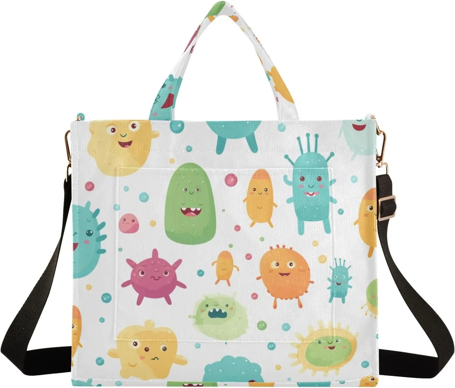 Corduroy Tote Bag Cartoon Colorful Bacterial Women Crossbody Bag with Detachable and Adjustable Shoulder Strap