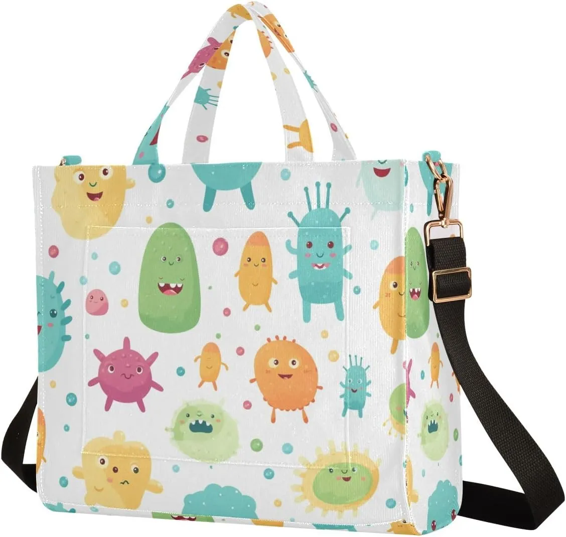 Corduroy Tote Bag Cartoon Colorful Bacterial Women Crossbody Bag with Detachable and Adjustable Shoulder Strap