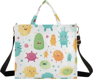 Corduroy Tote Bag Cartoon Colorful Bacterial Women Crossbody Bag with Detachable and Adjustable Shoulder Strap