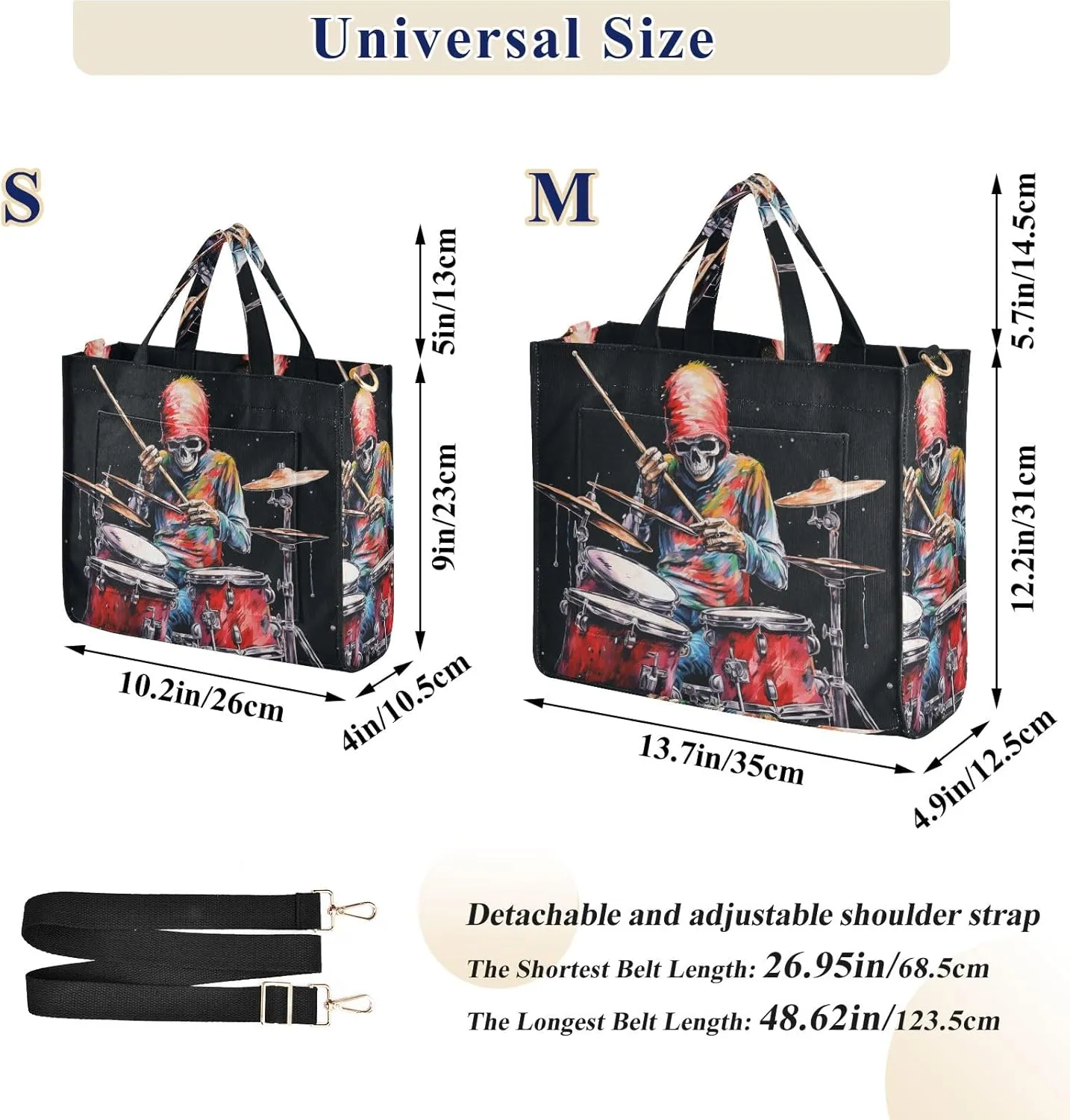 Corduroy Tote Bag Cartoon Human Skeleton Playing Drum Set Women Crossbody Bag