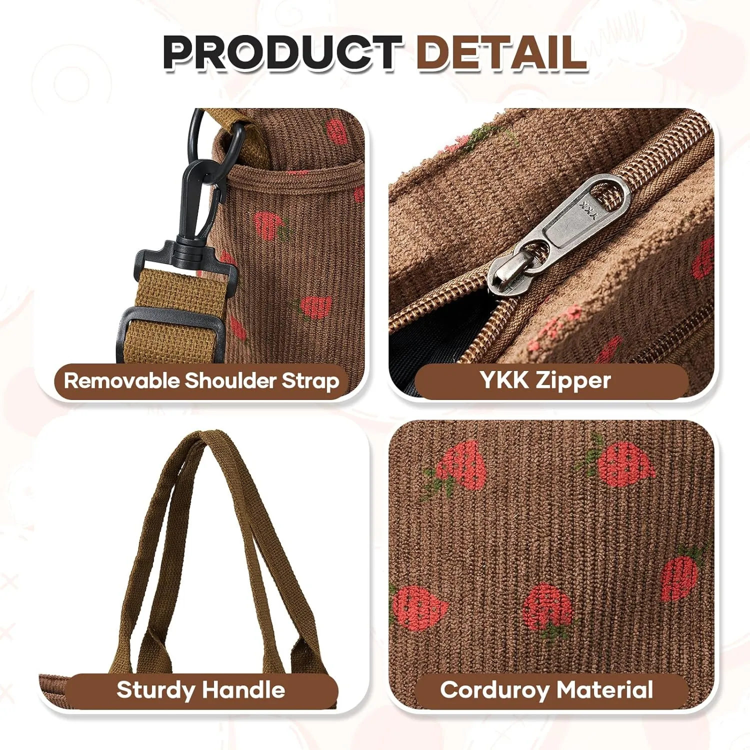 Corduroy Tote Bag for Women, Crossbody Bags, Mutil Pockets Handbag Tote Bag for Travel, Work