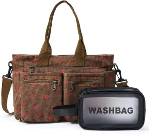 Corduroy Tote Bag for Women, Crossbody Bags, Mutil Pockets Handbag Tote Bag for Travel, Work