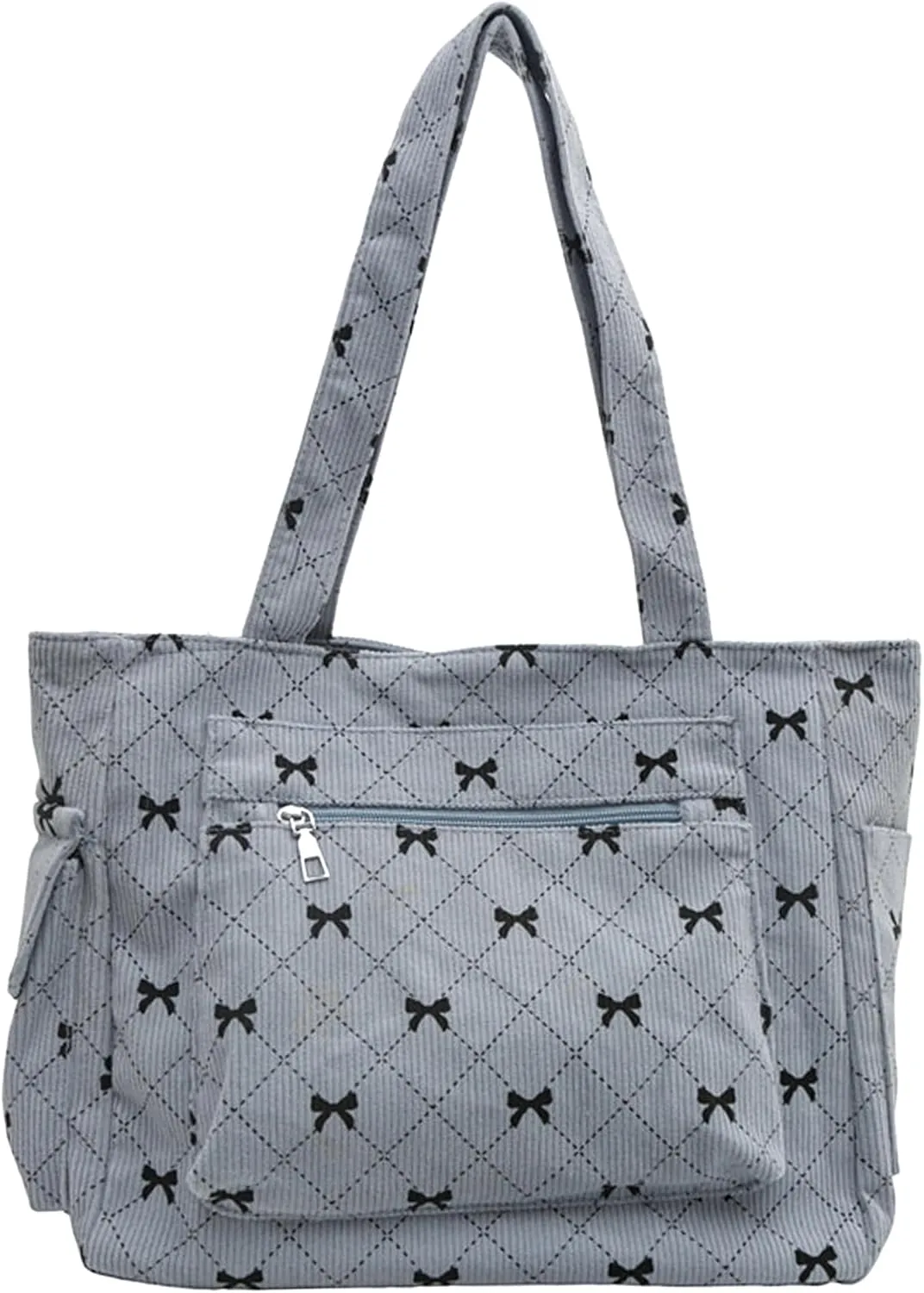 Corduroy Tote Bag for Women Cute Bow Shoulder Bag Purse with Pockets and Zipper Large Tote Bag for Travel Shopping