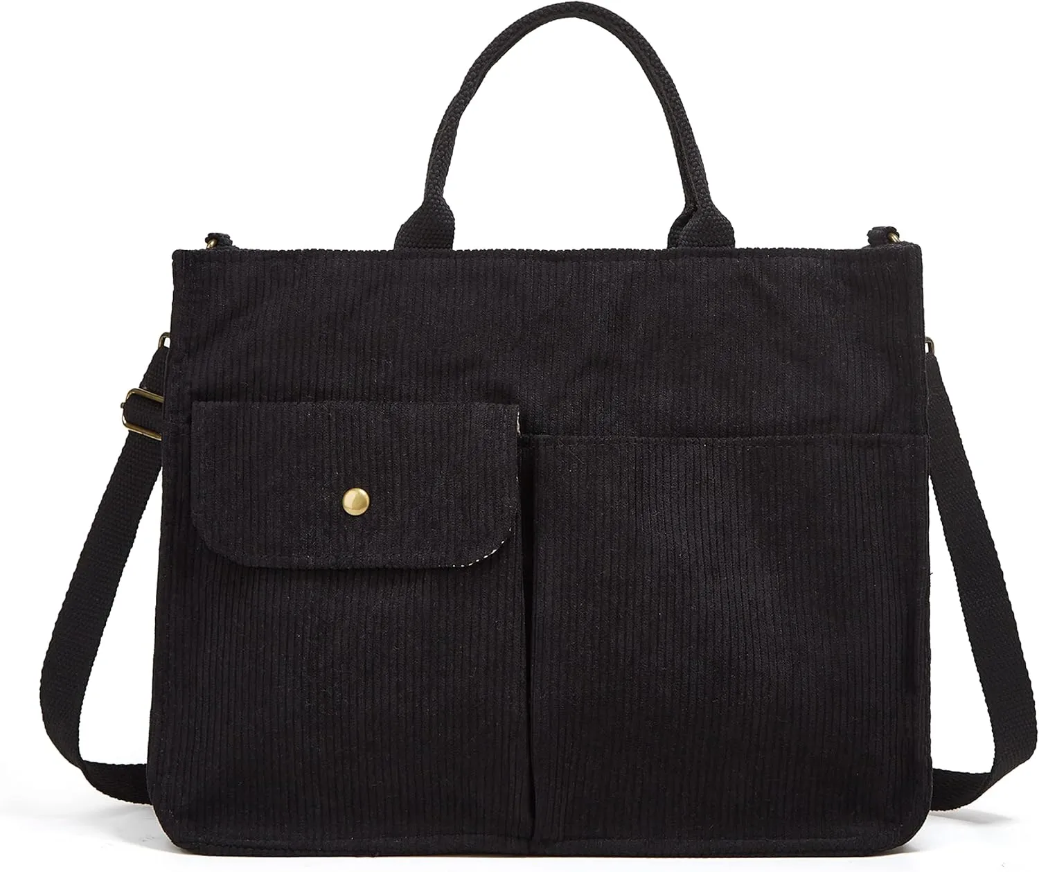 Corduroy Tote Bag for Women Girl Casual Shoulder Handbags Crossbody Bag with Zipper and Outer Pocket