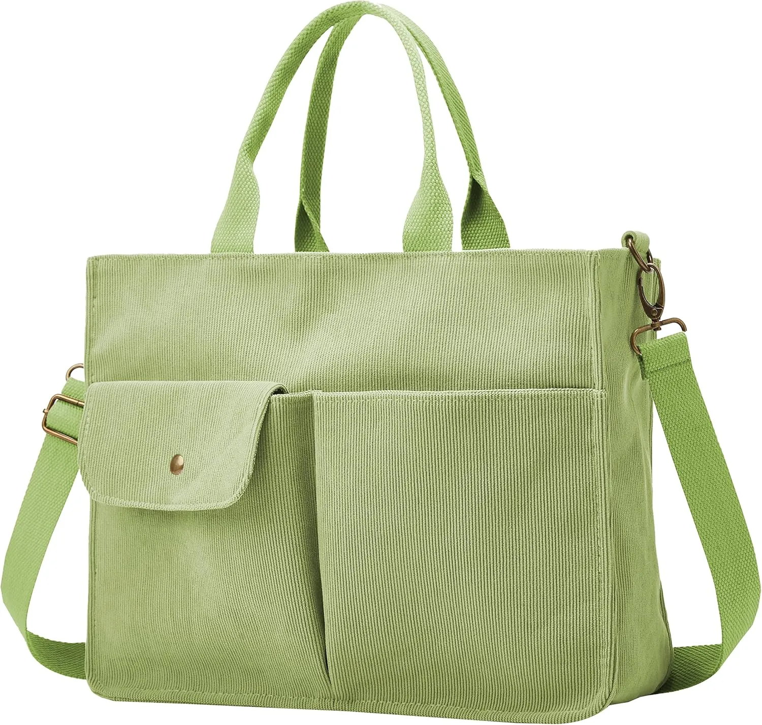 Corduroy Tote Bag for Women Girl Casual Shoulder Handbags Crossbody Bag with Zipper and Outer Pocket