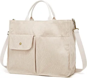 Corduroy Tote Bag for Women Girl Casual Shoulder Handbags Crossbody Bag with Zipper and Outer Pocket