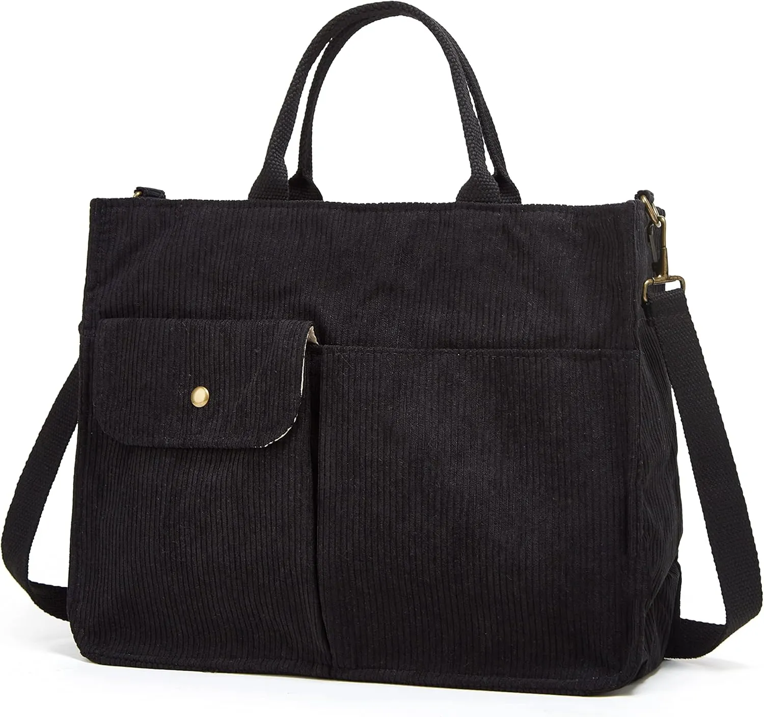 Corduroy Tote Bag for Women Girl Casual Shoulder Handbags Crossbody Bag with Zipper and Outer Pocket