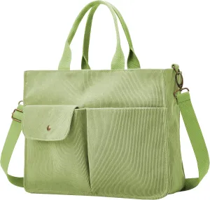 Corduroy Tote Bag for Women Girl Casual Shoulder Handbags Crossbody Bag with Zipper and Outer Pocket