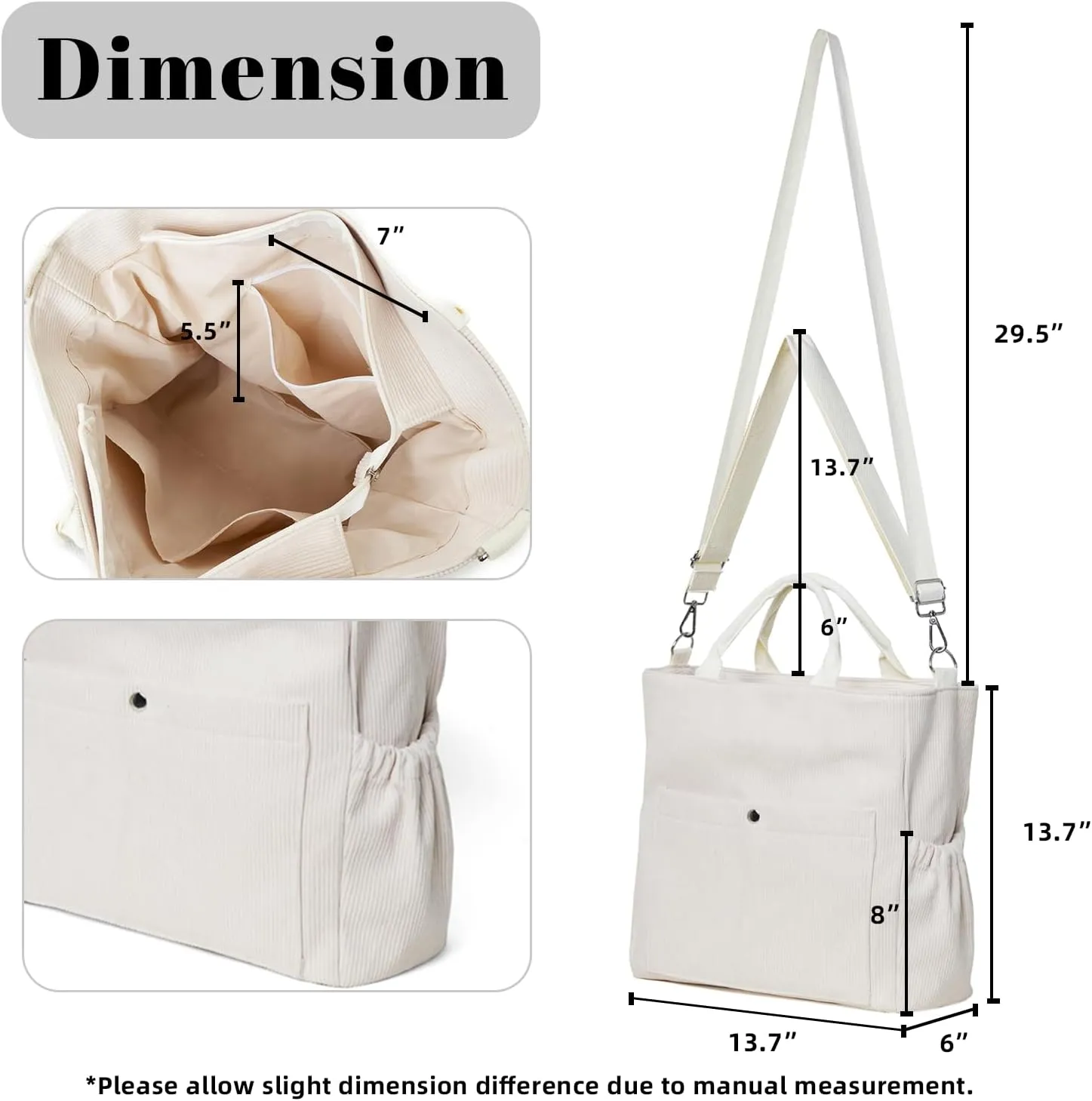 Corduroy Tote Bag for Women Large Crossbody Bags Shoulder Tote Bag with Multi Pockets Satchel Bags Handbag for Work