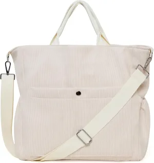 Corduroy Tote Bag for Women Large Crossbody Bags Shoulder Tote Bag with Multi Pockets Satchel Bags Handbag for Work