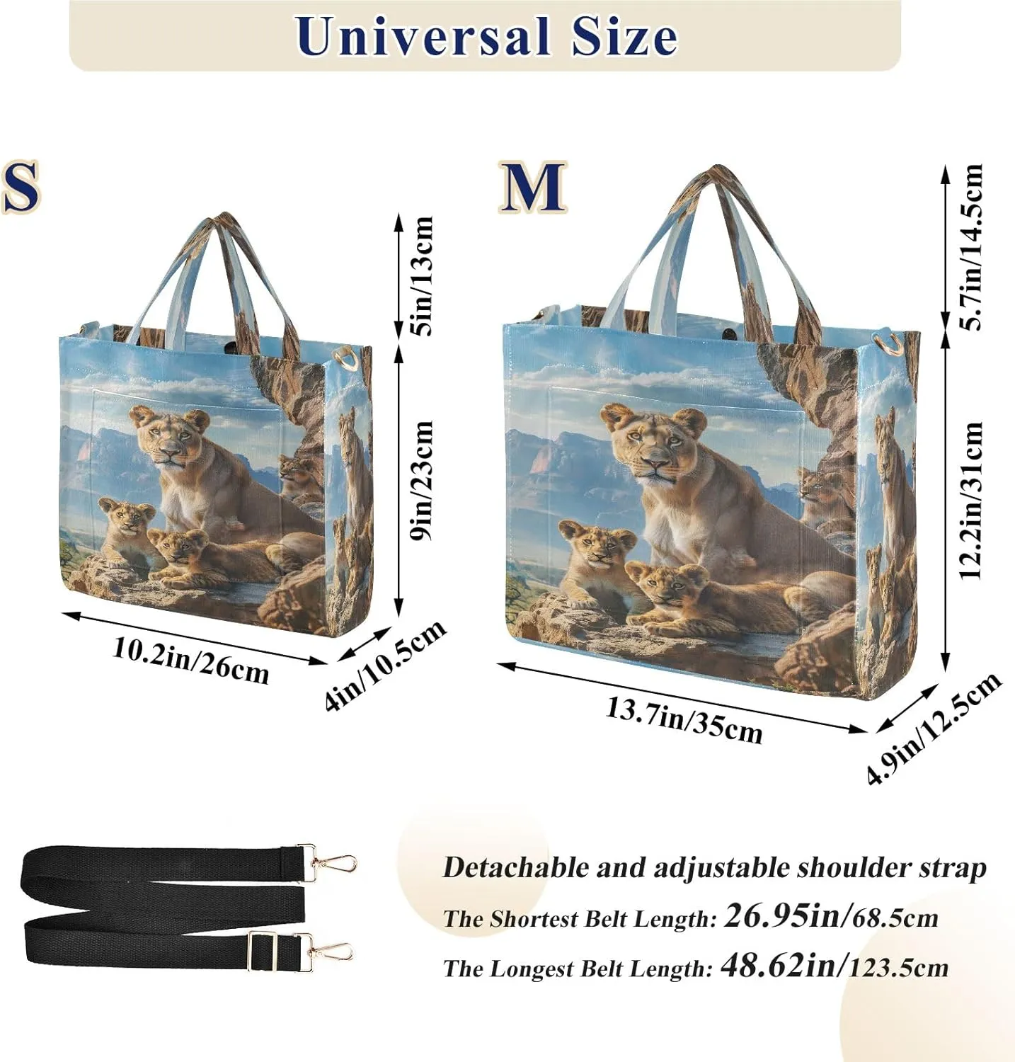 Corduroy Tote Bag Lion Family in Natural Habitat Women Crossbody Bag with Detachable and Adjustable Shoulder Strap