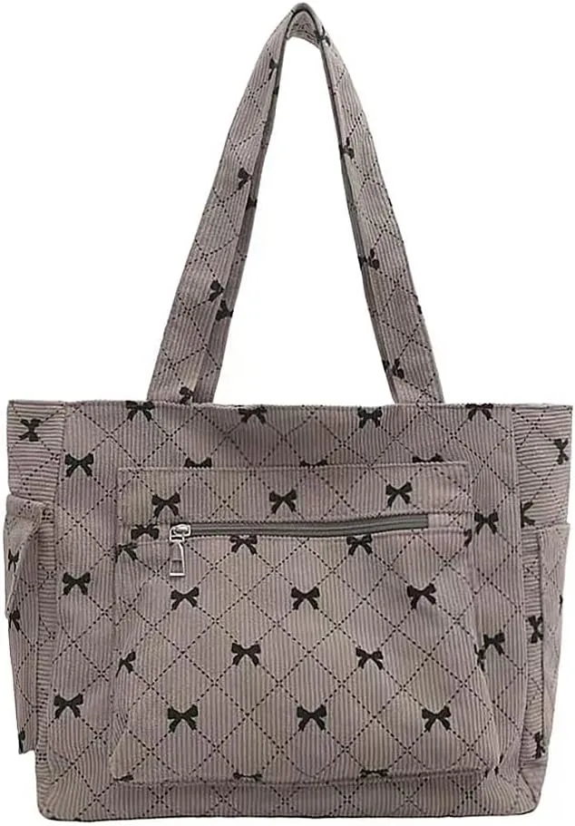 Corduroy Tote Bag Shoulder Bag for Women Large Tote Bag with zipper Esthetics Cute Purse