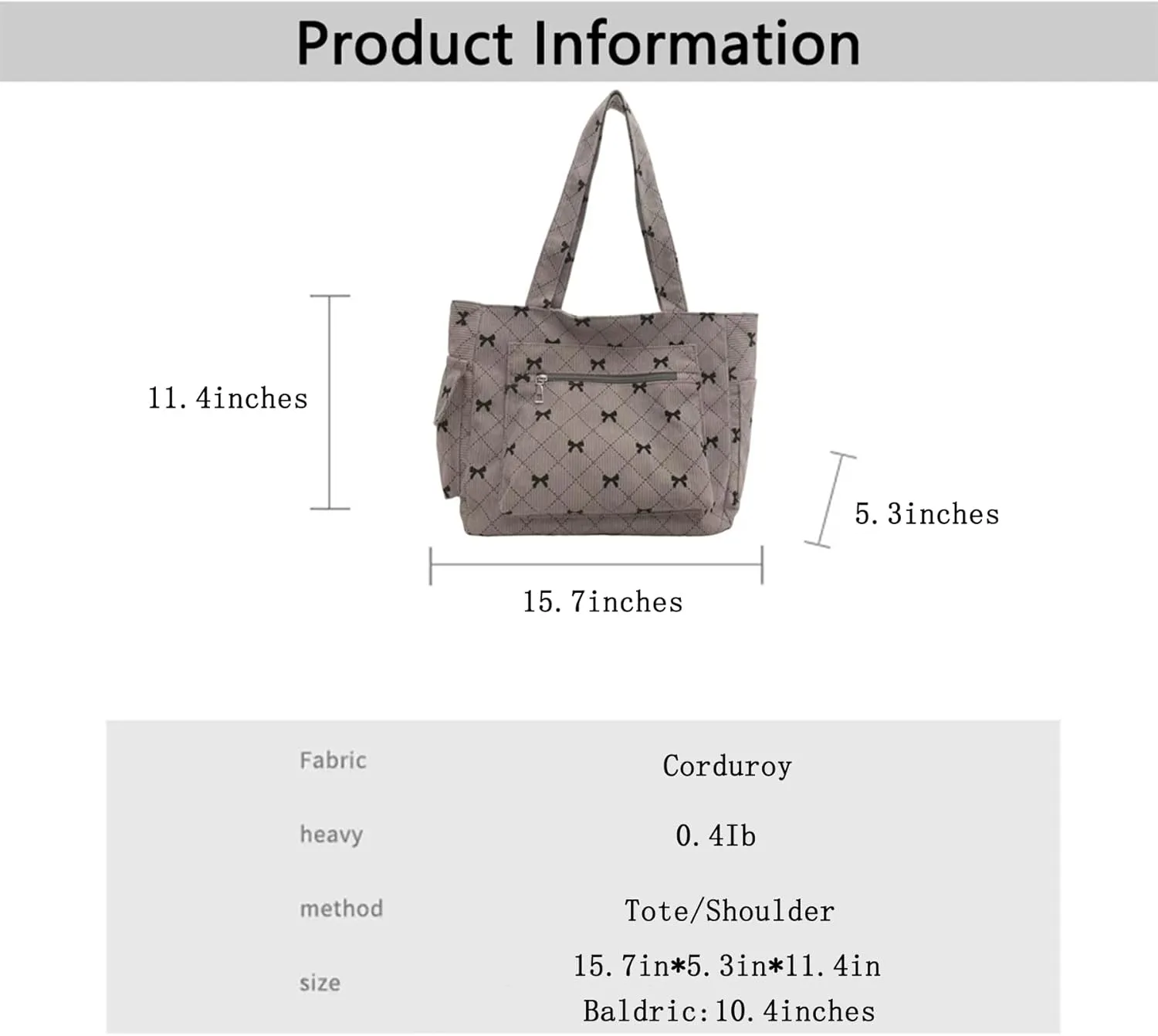 Corduroy Tote Bag Shoulder Bag for Women Large Tote Bag with zipper Esthetics Cute Purse