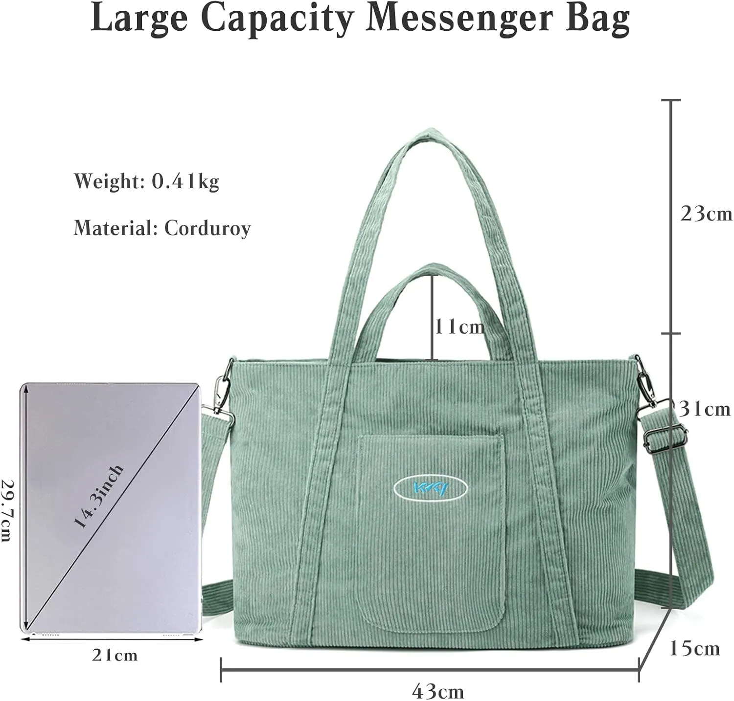 Corduroy Tote - Women's Large Capacity Crossbody & Shoulder Bag