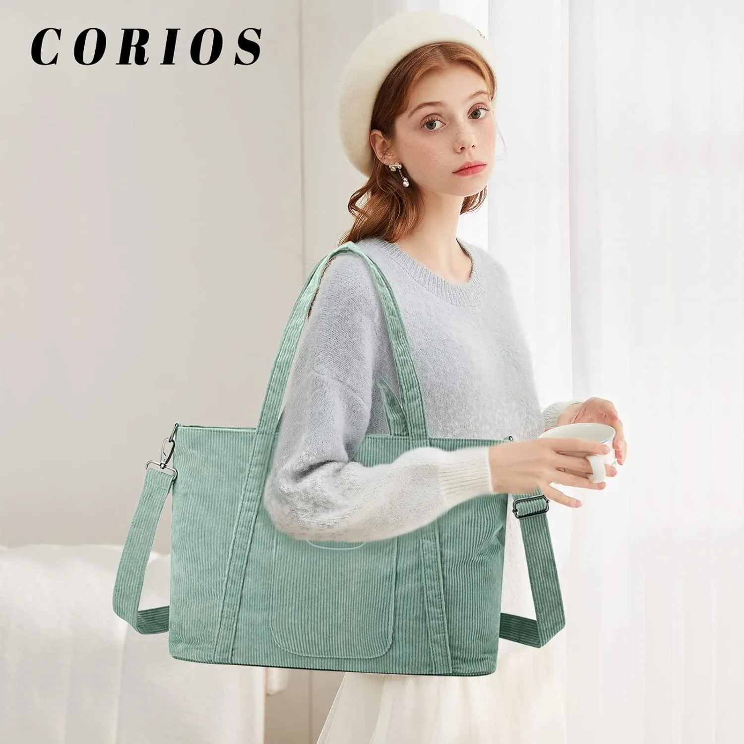 Corduroy Tote - Women's Large Capacity Crossbody & Shoulder Bag