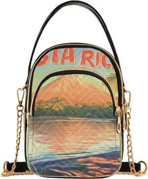Costa Rica Volcano Orange Multi Pockets Crossbody Bags for Women Zip Cell Phone Purse Wallet Bag with Detachable Shoulder Strap Handbag Purse for Women Girls Trendy Gift Traveling Working Shopping