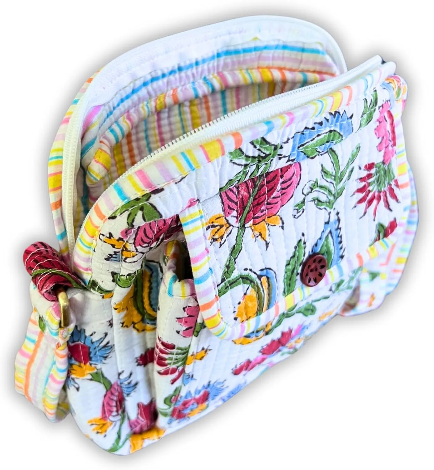 Cotton Quilted Handblock Printed Lightweight Crossbody Purse Adjustabe Shoulder Strap