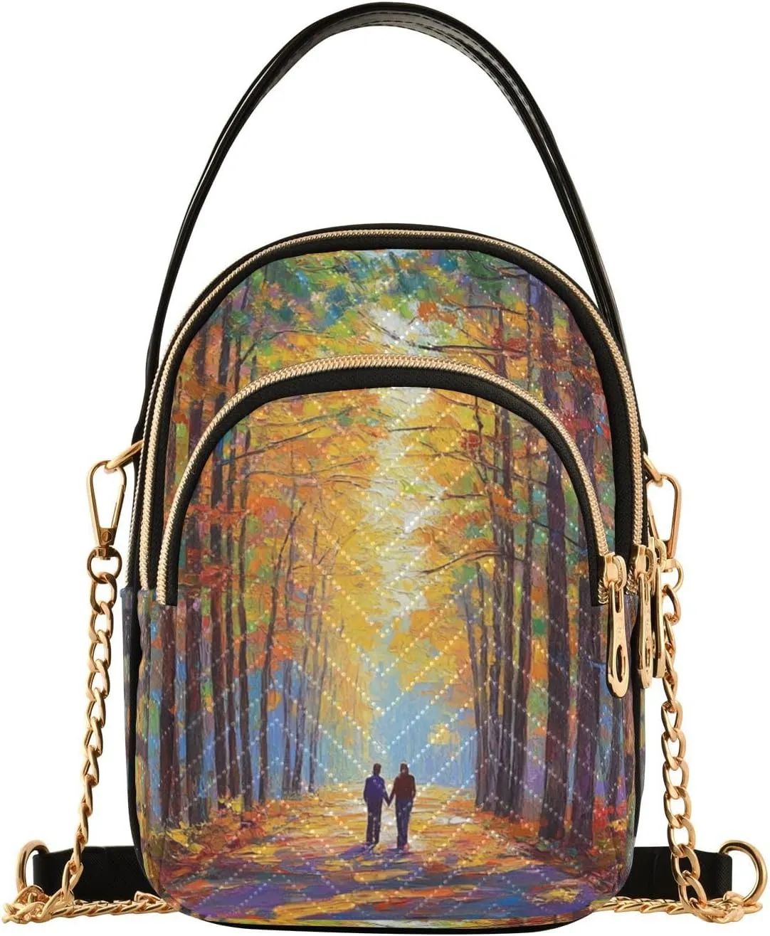 Couple Path Golden Multi Pockets Crossbody Bags for Women Zip Cell Phone Purse Wallet Bag with Detachable Shoulder Strap Wallet Purses for Shopping Traveling Working Women Girls Trendy Gift