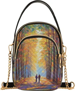 Couple Path Golden Multi Pockets Crossbody Bags for Women Zip Cell Phone Purse Wallet Bag with Detachable Shoulder Strap Wallet Purses for Shopping Traveling Working Women Girls Trendy Gift