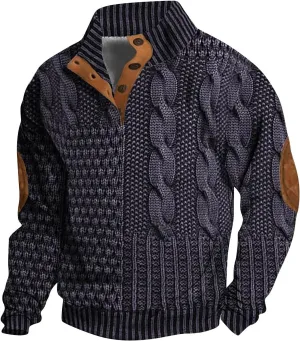 Cowboy Sweatshirts for Mens Button Sweatshirt 1/4 Top Button Long Sleeve Jacket Outdoor Fashion Sweater Tribal