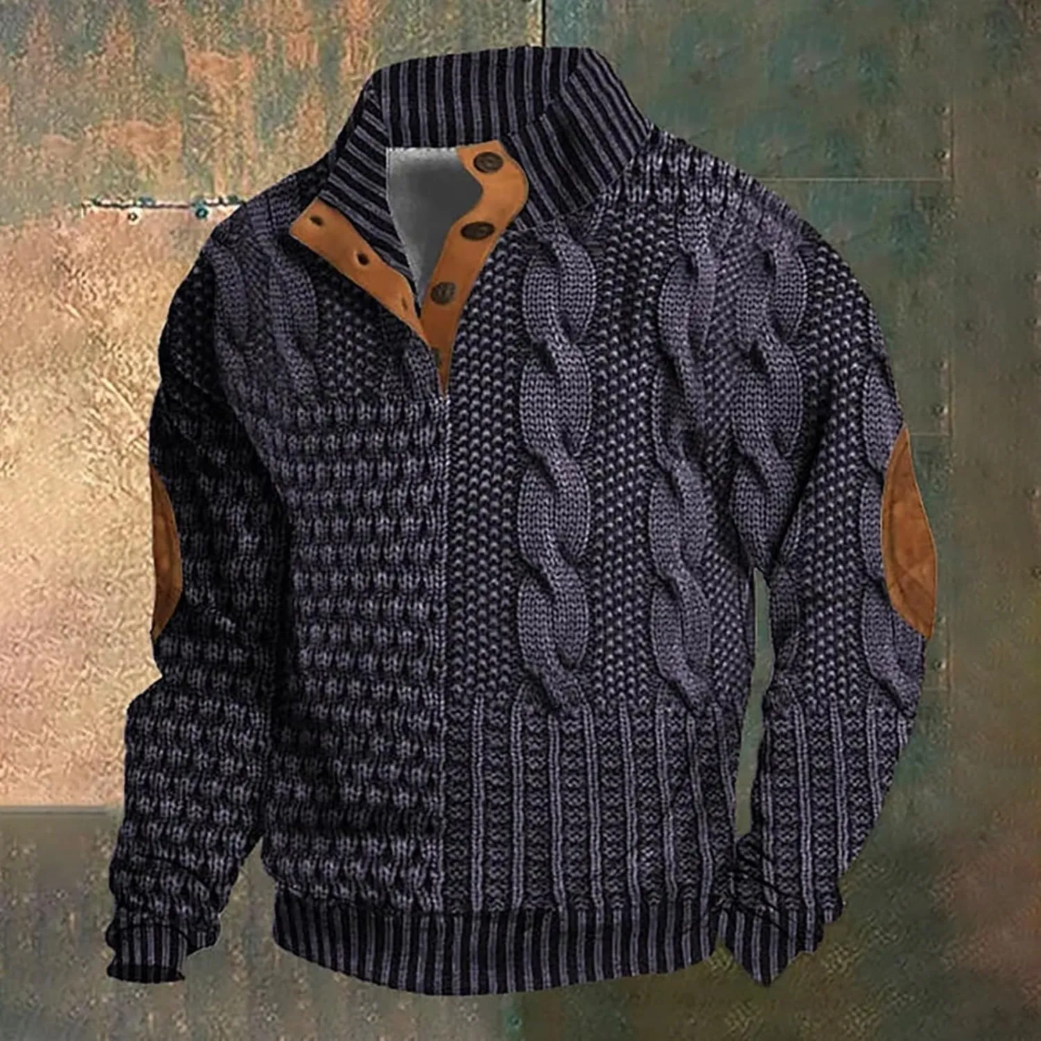 Cowboy Sweatshirts for Mens Button Sweatshirt 1/4 Top Button Long Sleeve Jacket Outdoor Fashion Sweater Tribal