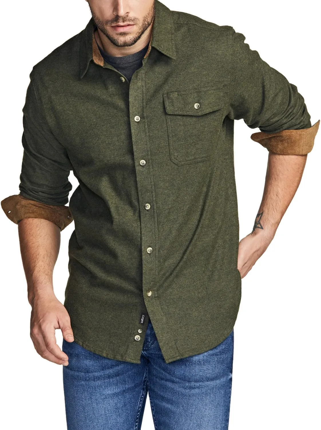 CQR Men's All Cotton Flannel Shirt, Long Sleeve Casual Button Down Plaid Shirt, Brushed Soft Outdoor Tactical Work Shirts