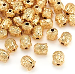Craftdady 50Pcs 18K Gold Buddha Head Spacer Beads 11x9mm Metal Tiny Spiritual Loose Charm Beads for Jewelry Making Hole: 1.5mm