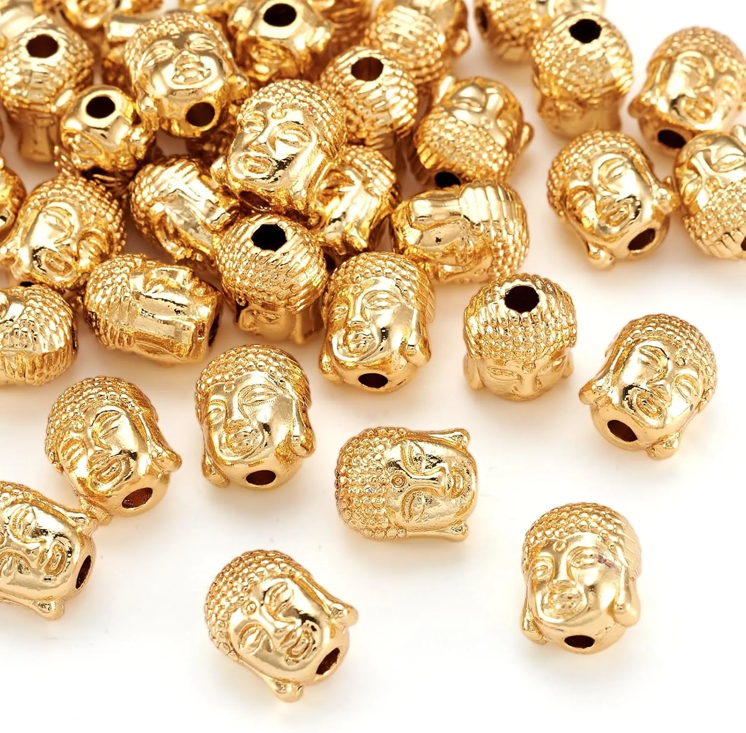 Craftdady 50Pcs 18K Gold Buddha Head Spacer Beads 11x9mm Metal Tiny Spiritual Loose Charm Beads for Jewelry Making Hole: 1.5mm