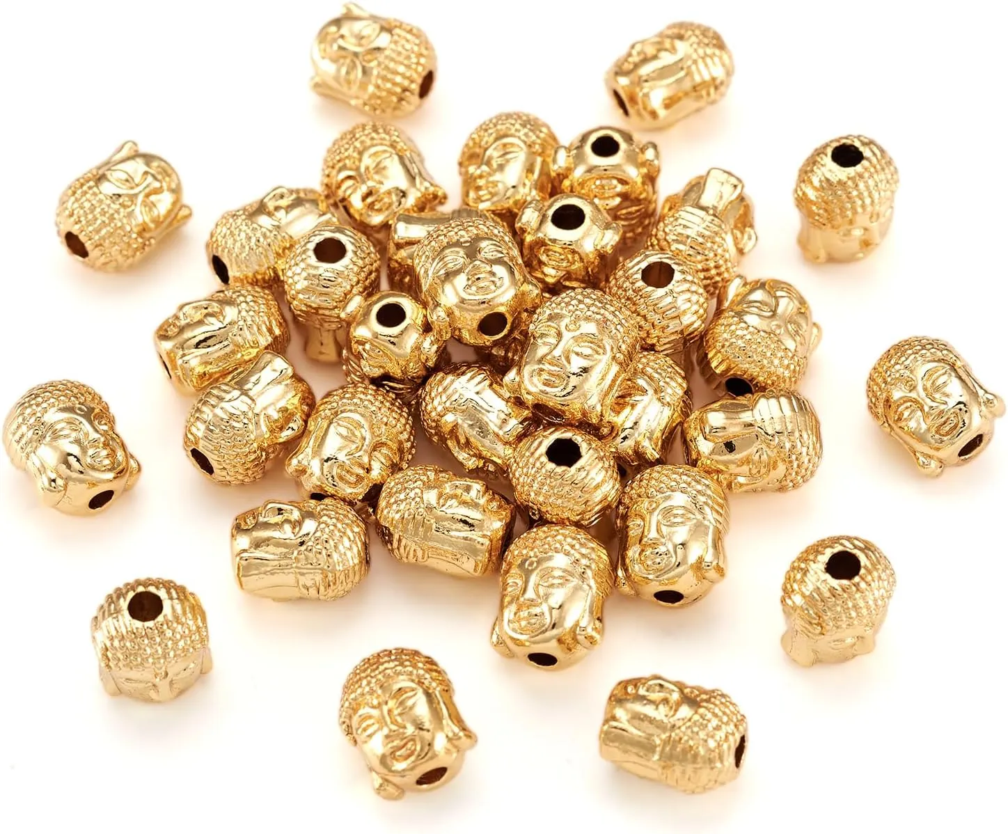 Craftdady 50Pcs 18K Gold Buddha Head Spacer Beads 11x9mm Metal Tiny Spiritual Loose Charm Beads for Jewelry Making Hole: 1.5mm