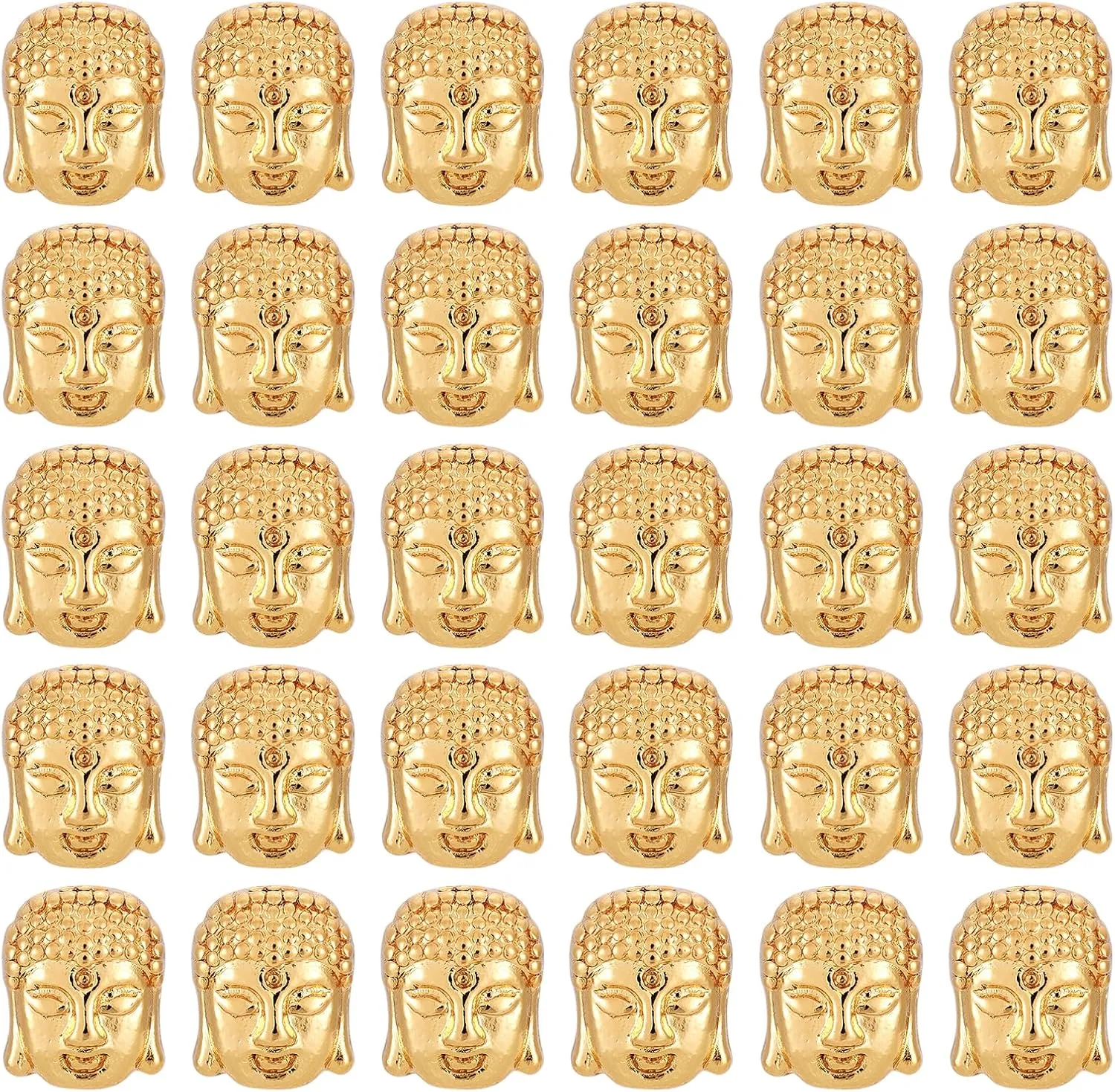 Craftdady 50Pcs 18K Gold Buddha Head Spacer Beads 11x9mm Metal Tiny Spiritual Loose Charm Beads for Jewelry Making Hole: 1.5mm