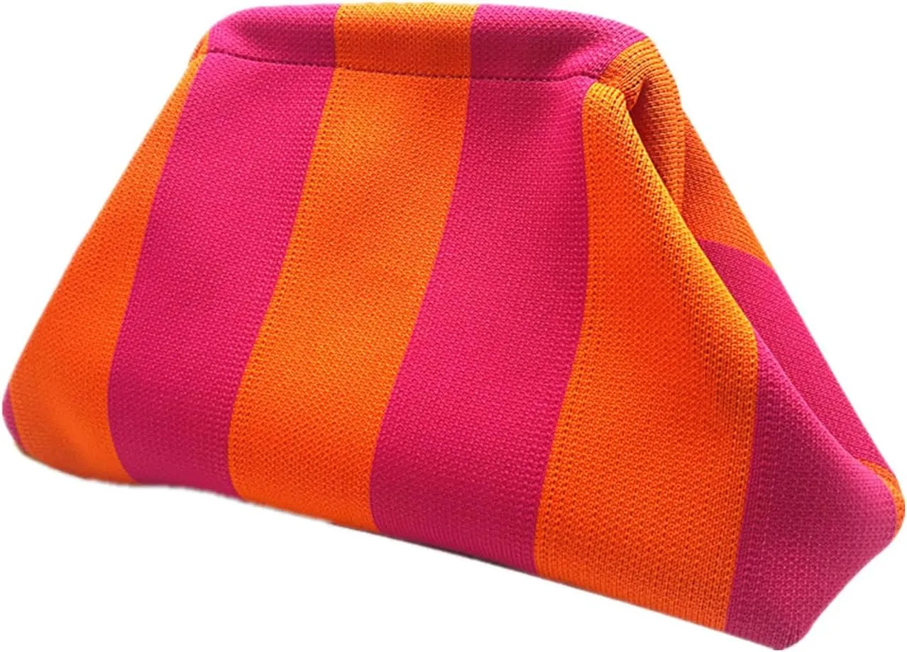 Crochet Clutch Purses for Women Dumpling Bag Woven Beach Cutch Evening Handbags Striped Cloud Purse
