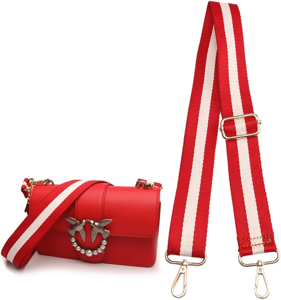 Crossbody Bag - Adjustable Strap Replacement - Shoulder Strap With Metal Clasp - Stripe Red White