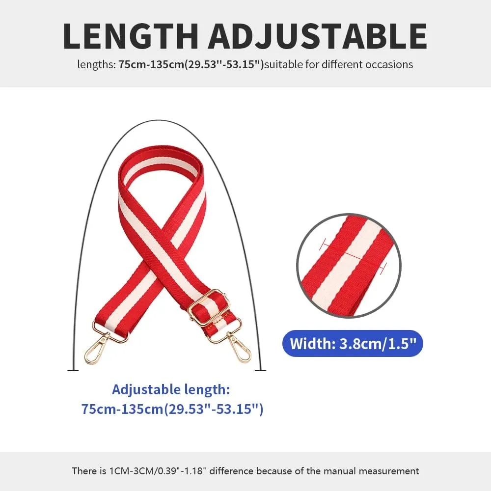 Crossbody Bag - Adjustable Strap Replacement - Shoulder Strap With Metal Clasp - Stripe Red White