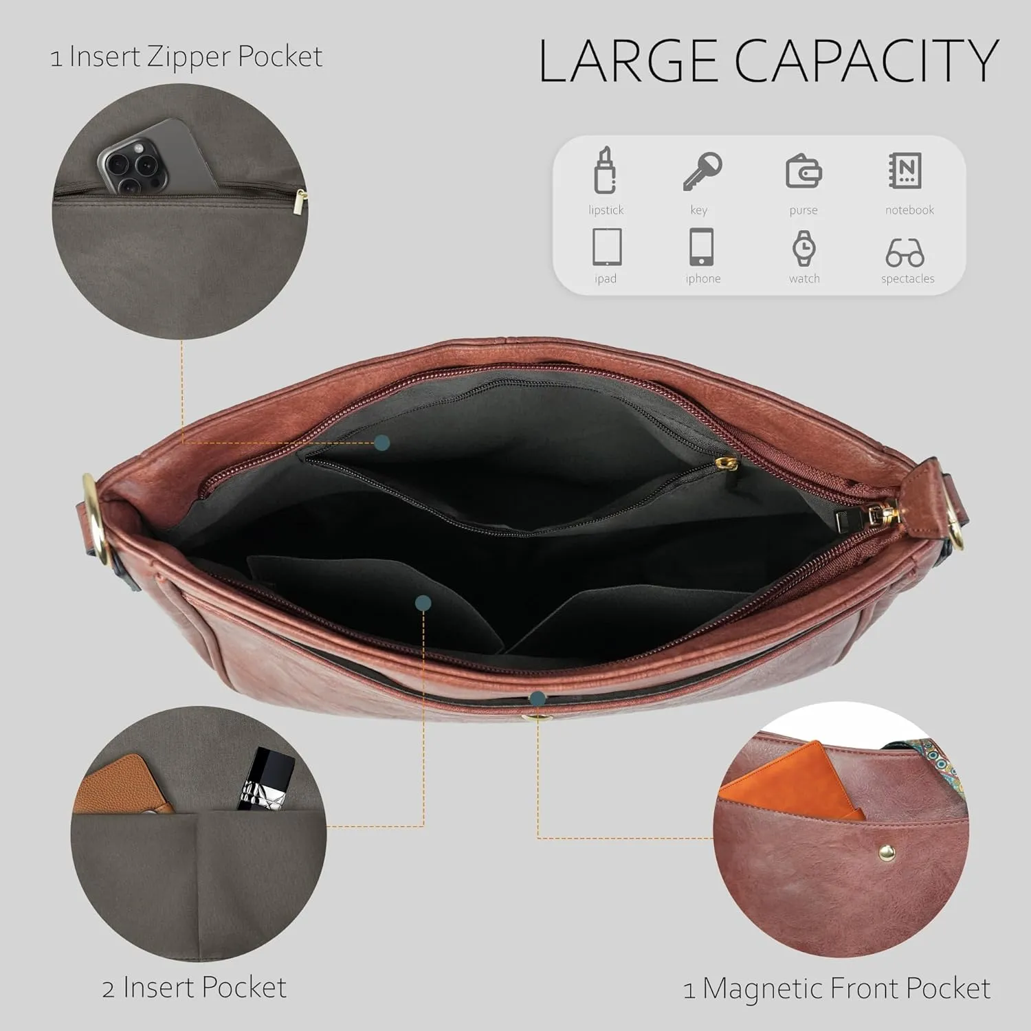 Crossbody Bag for Women Bohemian Vintage Stylish Purse Vegan Leather Shoulder Bag with Adjustable Wide Strap
