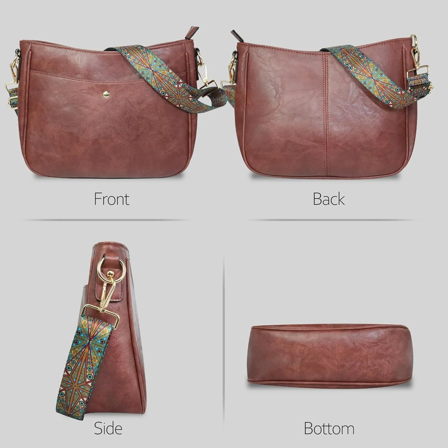 Crossbody Bag for Women Bohemian Vintage Stylish Purse Vegan Leather Shoulder Bag with Adjustable Wide Strap