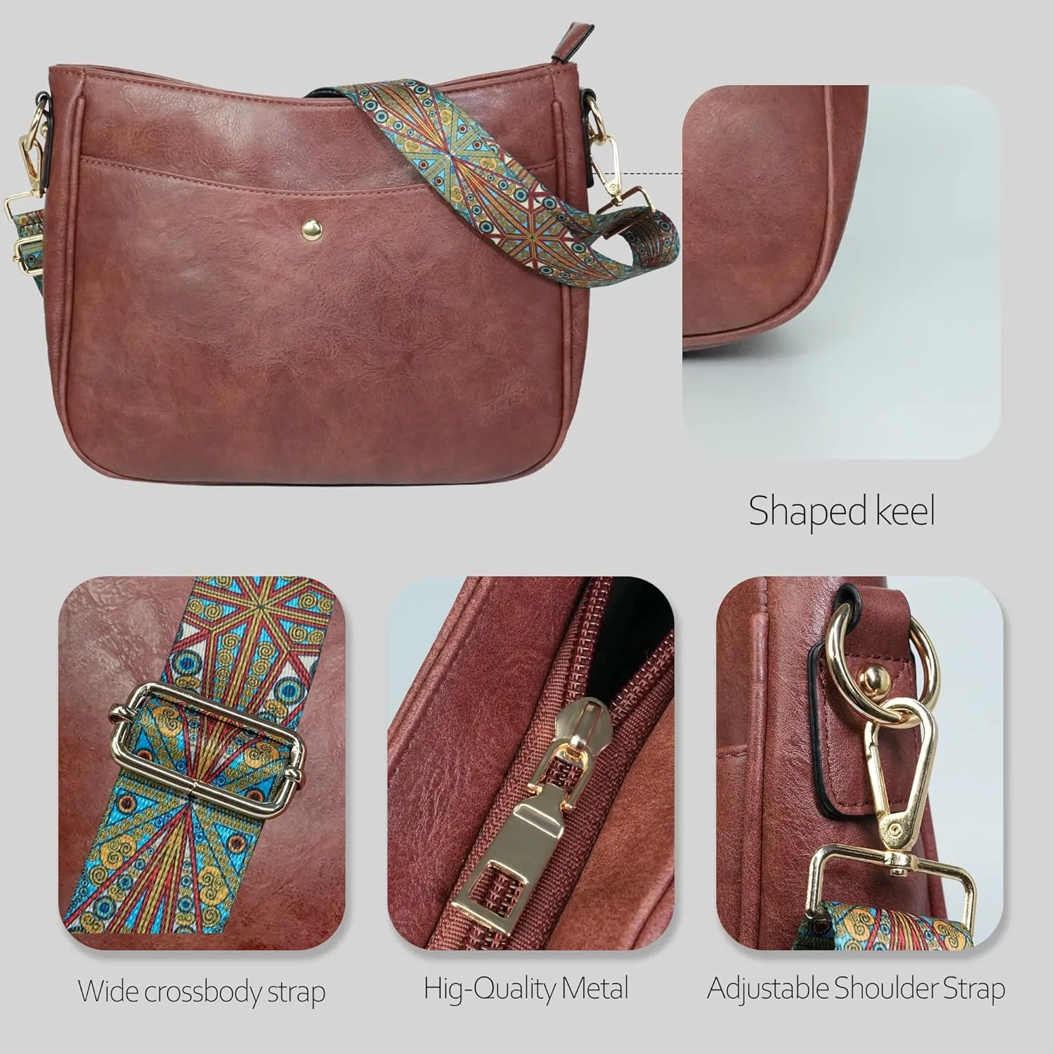 Crossbody Bag for Women Bohemian Vintage Stylish Purse Vegan Leather Shoulder Bag with Adjustable Wide Strap