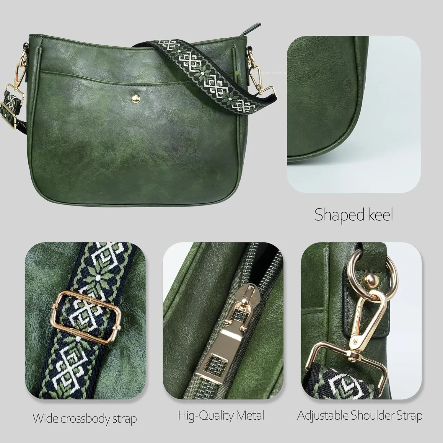 Crossbody Bag for Women Bohemian Vintage Stylish Purse Vegan Leather Shoulder Bag with Adjustable Wide Strap