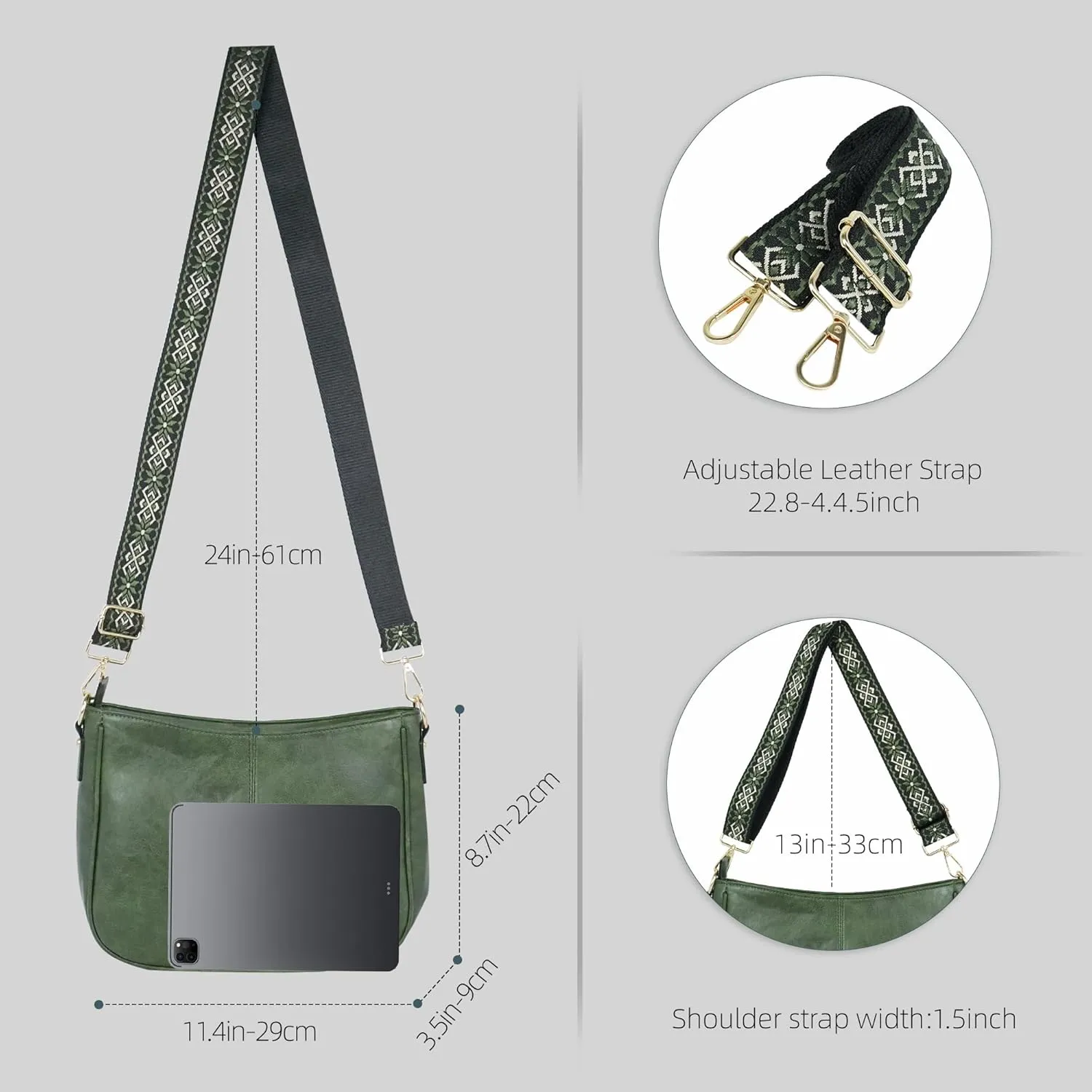 Crossbody Bag for Women Bohemian Vintage Stylish Purse Vegan Leather Shoulder Bag with Adjustable Wide Strap