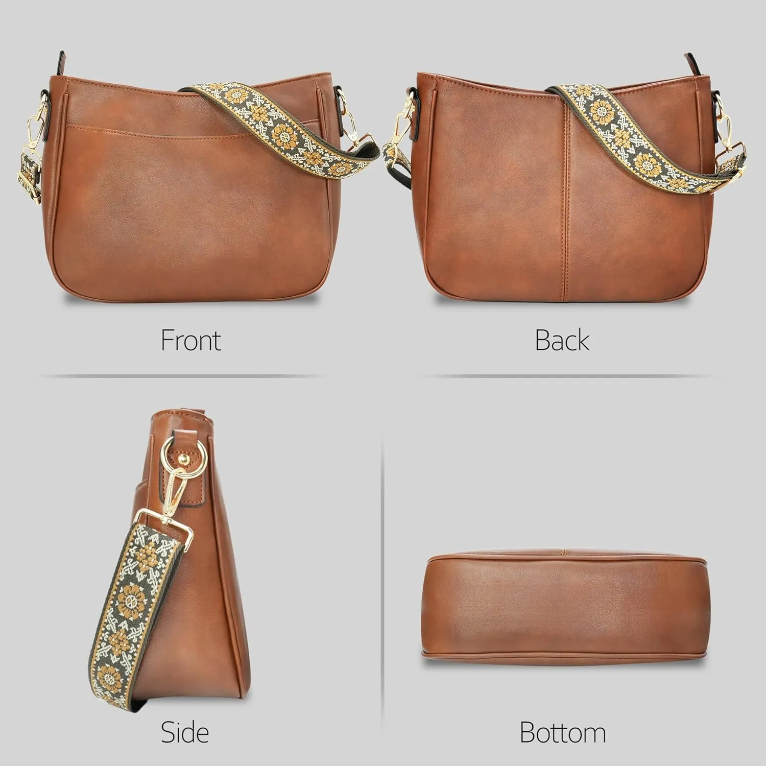 Crossbody Bag for Women Bohemian Vintage Stylish Purse Vegan Leather Shoulder Bag with Adjustable Wide Strap