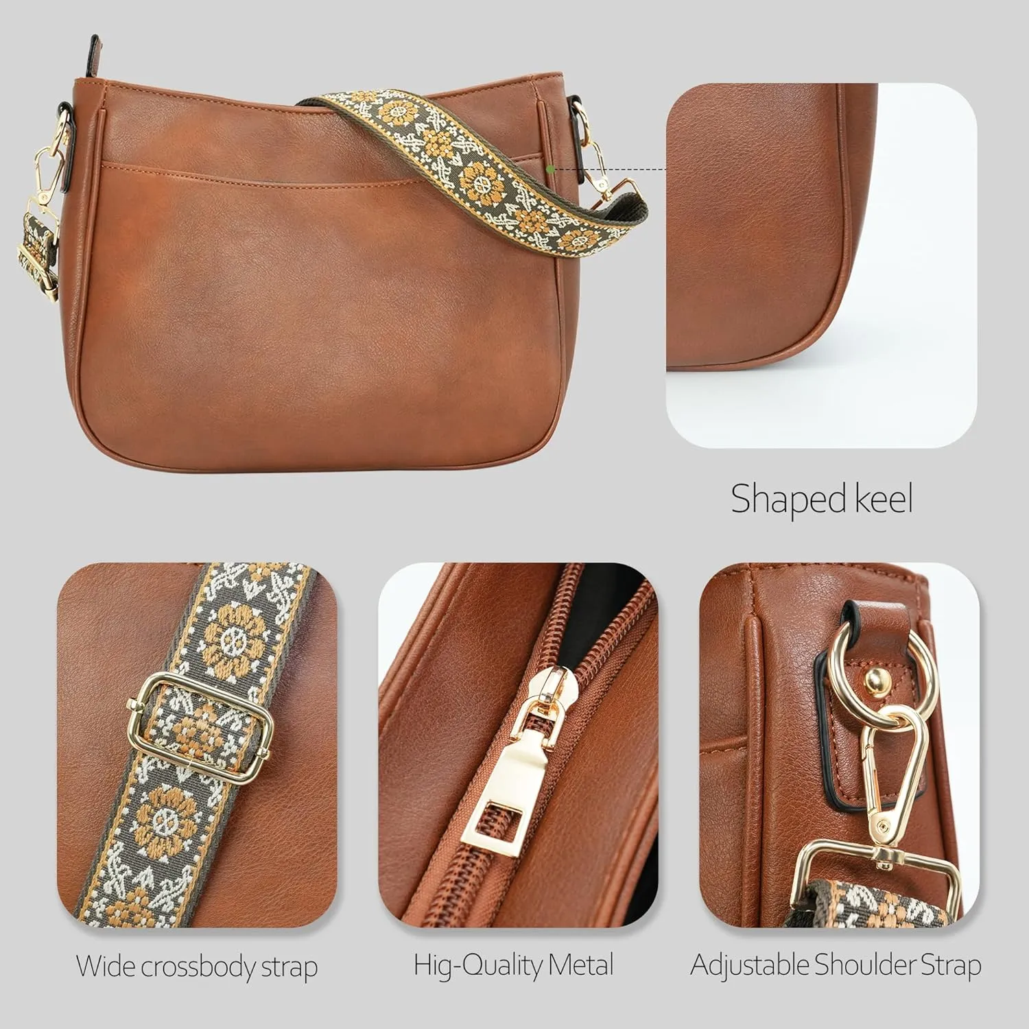 Crossbody Bag for Women Bohemian Vintage Stylish Purse Vegan Leather Shoulder Bag with Adjustable Wide Strap