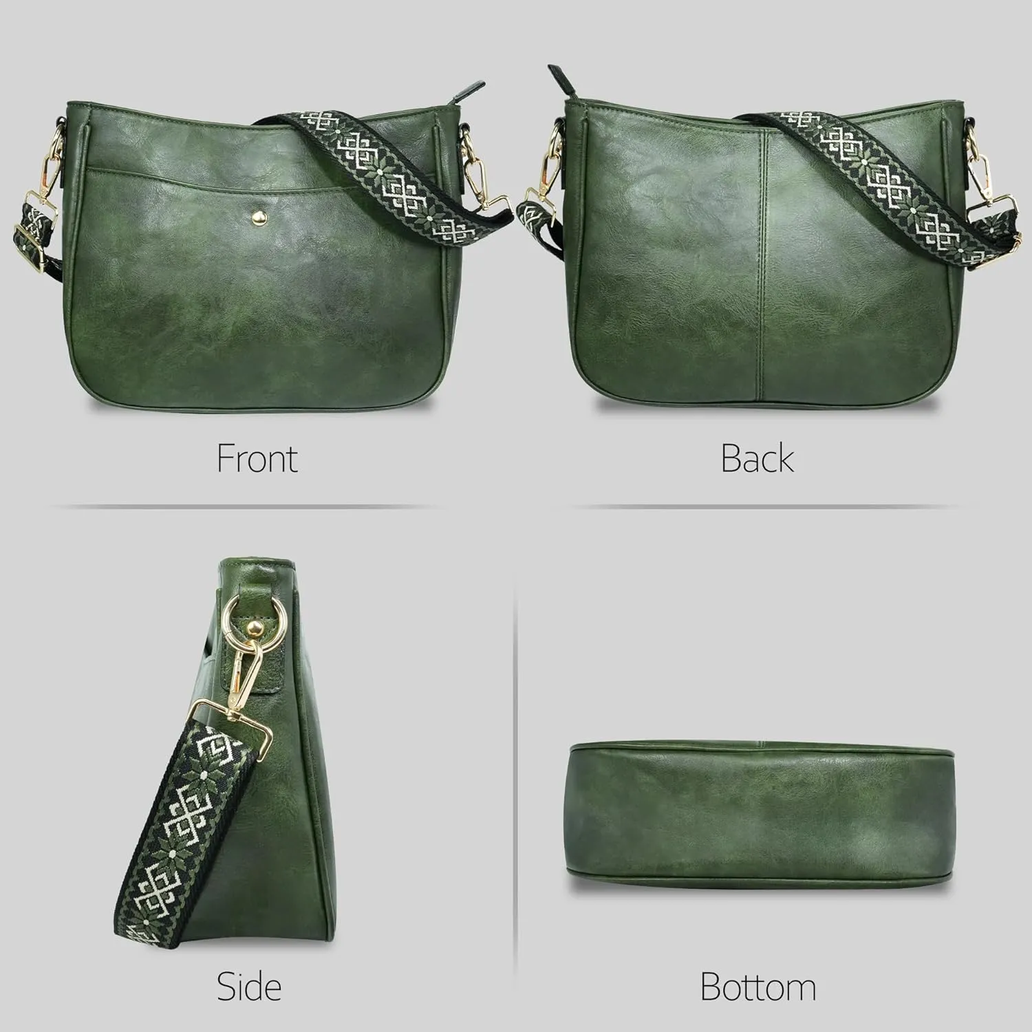 Crossbody Bag for Women Bohemian Vintage Stylish Purse Vegan Leather Shoulder Bag with Adjustable Wide Strap