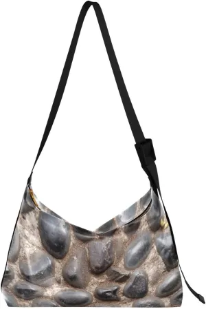 Crossbody Bag for Women Men Trendy Cobblestone Wall Leather Casual Hobo Shoulder Bags Purses with Adjustable Strap Pebble Rock Texture Fashion Large Sling Handbag