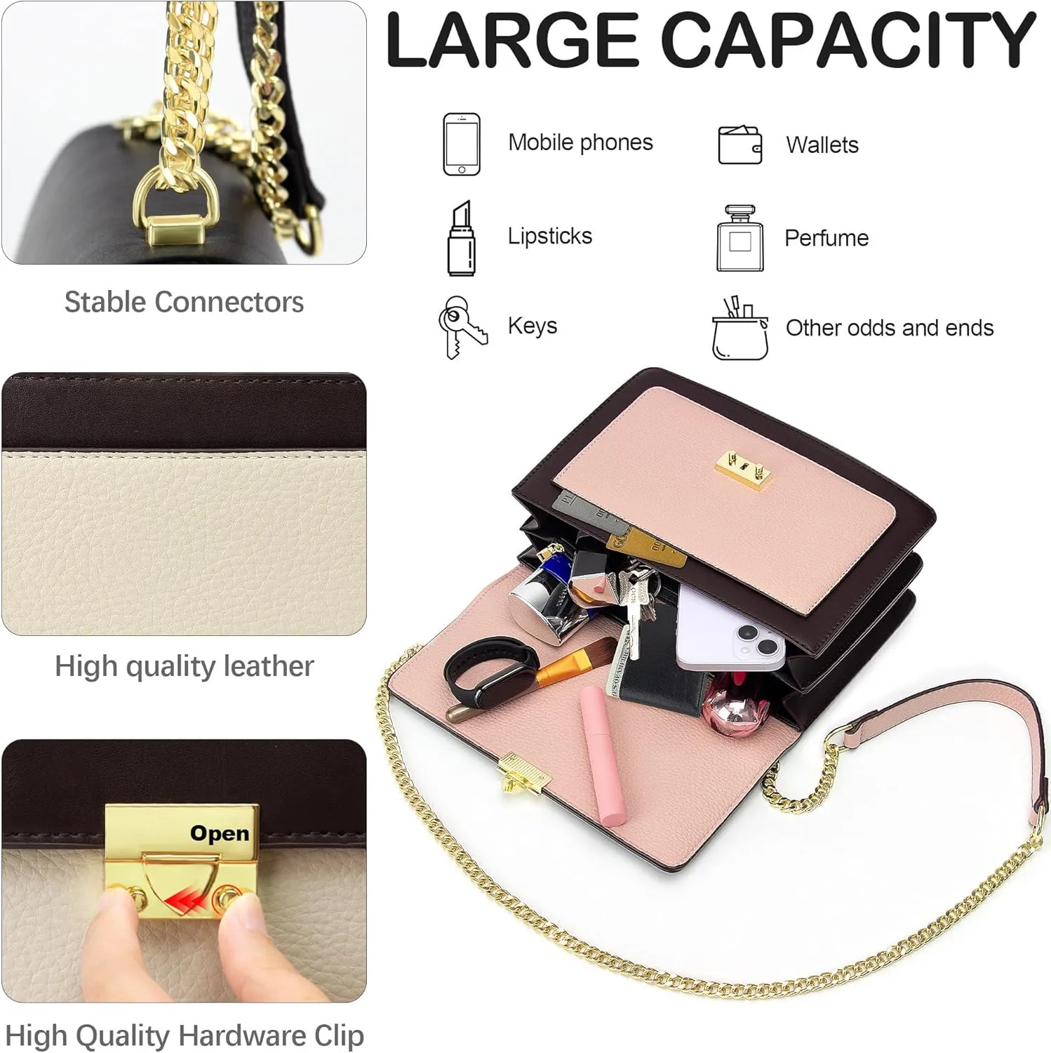 Crossbody Bags for Women Leather Purse Trendy Shoulder Handbags Small Cross Body Purses with chain